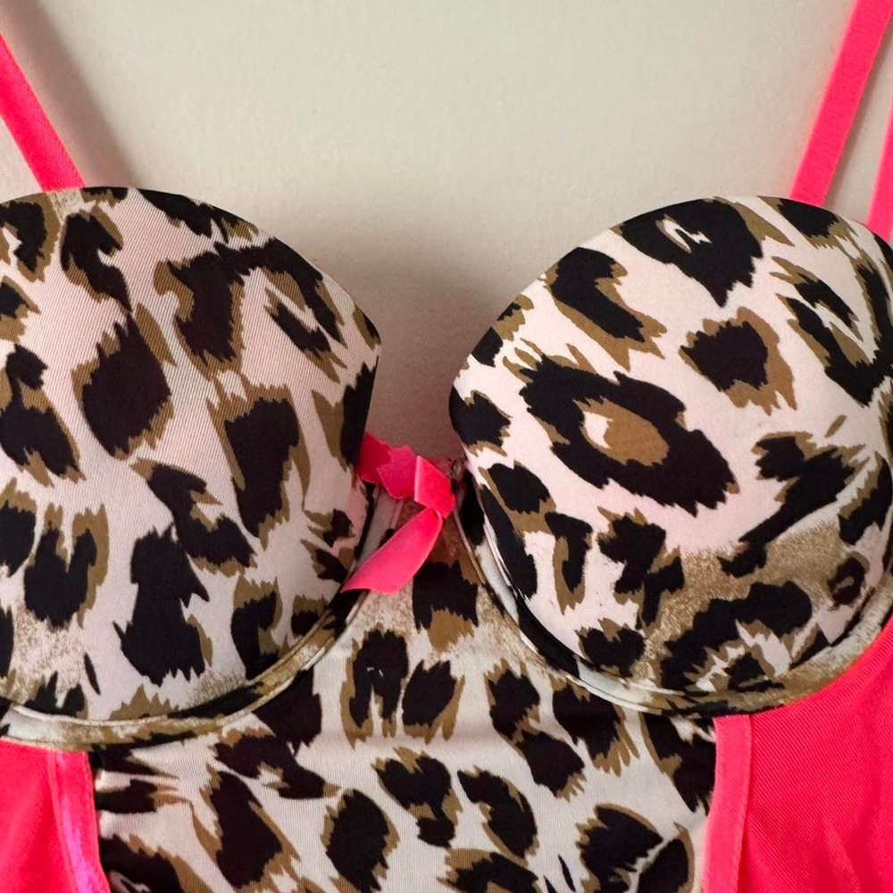 NWT Y2K neon pink leopard bustiers Medium B Cup animal print deadstock micromesh - Picture 2 of 7